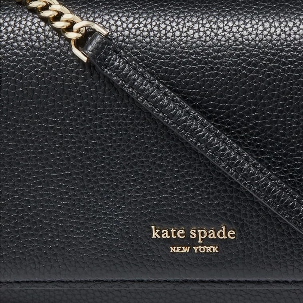 NEW! Kate Spade Eva Wallet On A Chain – Black Pebbled Leather - Picture 7 of 12